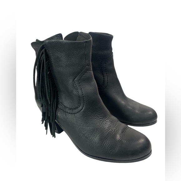 Sam Edelman Louie Black Leather Fringe Bootie Size 8 - Picture 12 of 14
